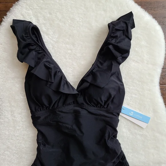 NWT Black Ruffle One Piece Cupshe Swim Suit - Picture 7 of 11